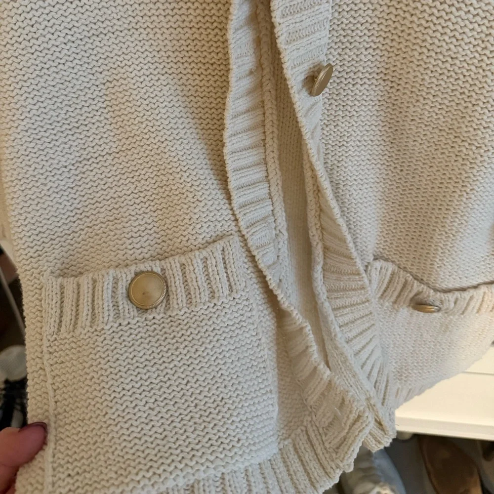 ZARA WOMAN SS24 ECRU 3/4 LENGTH SLEEVE KNIT CARDIGAN REF:6427/011